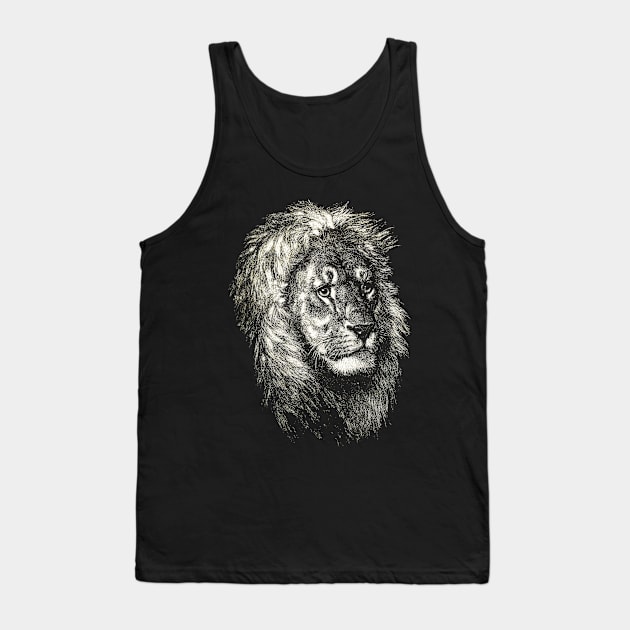 Dramabite Artistic Lion head Cute Hand Drawn Animal Graphic Realistic Tank Top by dramabite